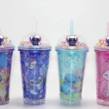 Sevimli Stitch Işıklı Pipetli Pullu Suluk & Bardak 400 Ml  Alk4704