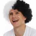 Siyah Beyaz Kıvırcık Afro Bonus Peruk Taraftar Bonus Saç