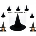 HERŞEYTREND Siyah Cadı Şapkası Keçe Yetişkin Boy 6 Adet