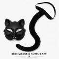 Siyah Kedi Maskesi Ve Peluş Kuyruk Kostüm Seti 70 Cm