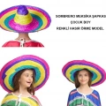Sombrero Meksika Şapkası Renkli Örme Hasır Çocuk Boy