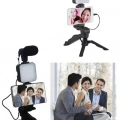 Telefon Tutucu Led Işıklı Kumandalı Mikrofon Telefon Vlog Video Kayıt Yeni Nesil