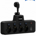 Termal Akım Korumalı 4’lü Duvar Tipi Priz 2x Usb 2x Type-c Çıkışlı Grup Priz Çoğaltıcı Siyah (2500w)