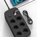 Termal Akım Korumalı 6’lü Priz 4x Usb 2x Type-c Çıkışlı Grup Priz Çoğaltıcı (3500w) Siyah
