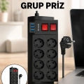 Termal Korumalı 8 Prizli 3 USB’li Uzatma Kablosu Yeni Nesil