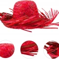 Tropikal Parti Kırmızı Hasır Hawaii Şapkası 13x36 Cm