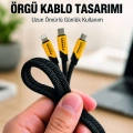 USB 3ü 1 Arada Şarj Kablosu 240W PD Destekli Çoklu Şarj Kablosu