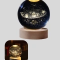 USB Bağlantılı Işıklı Kristal Küre Modern Ahşap Tabanlı Dekor