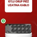 USB Type-C Destekli 10’lu Grup Priz Termal Korumalı 2m Kablo 2500W