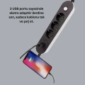 USB Yuvalı Anahtarlı Üçlü Priz 2 Metre Kablolu