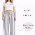 Viskon Pamuklu Kadın Açık Gri Çizgili Pijama Pantolon - MG006 - Mudanis