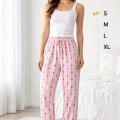 Viskon Pamuklu Kadın Açık Pembe Desenli Pijama Pantolon - MG007 - Mudanis