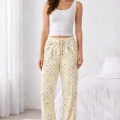 Viskon Pamuklu Kadın Açık Sarı Desenli Pijama Pantolon - MG010 - Mudanis