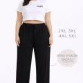 Viskon Pamuklu Kadın Büyük Beden Siyah Pijama Pantolon - MGB002 - Mudanis