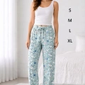 Viskon Pamuklu Kadın Deniz Mavisi Desenli Pijama Pantolon - MG012 - Mudanis