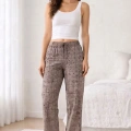 Viskon Pamuklu Kadın Gri Desenli Pijama Pantolon - MG011 - Mudanis
