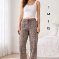 Viskon Pamuklu Kadın Gri Desenli Pijama Pantolon - MG011 - Mudanis