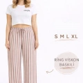 Viskon Pamuklu Kadın Gül Kurusu Çizgili Pijama Pantolon - MG003 - Mudanis