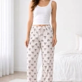 Viskon Pamuklu Kadın Pudra Desenli Pijama Pantolon - MG009 - Mudanis