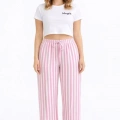 Viskon Pamuklu Kadın Pudra Pembe Çizgili Pijama Pantolon - MG004 - Mudanis