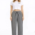 Viskon Pamuklu Kadın Siyah Çizgili Pijama Pantolon - MG001 - Mudanis