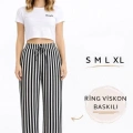 Viskon Pamuklu Kadın Siyah Çizgili Pijama Pantolon - MG001 - Mudanis