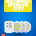 Yapışkanlı 3lü Spot Led Işık Lamba Montajsız Pilli Uzaktan Kumandalı