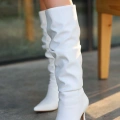 HERŞEYTREND Zelya Beyaz Cilt Topuklu Çizme