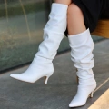 HERŞEYTREND Zelya Beyaz Cilt Topuklu Çizme