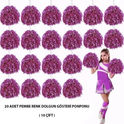 10 Çift ( 20 Adet ) Pembe Renk 23 Nisan 19 Mayıs 29 Ekim Okul Gösteri Ponponları