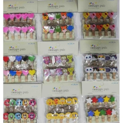 HERŞEYTREND Şekilli Renkli Ahşap Mandal Seti (10lu Paket)