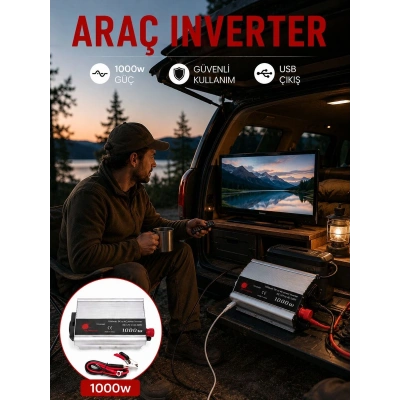 1000W Araç İnverter Aküden Elektrik Üreten Taşınabilir Güç Dönüştürücü