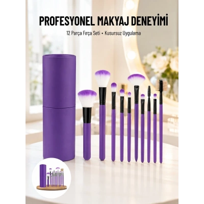 12 Parça Makyaj Fırçası Yumuşak Kıllı Profesyonel Fırça Seti Yüksek Kaliteli Pürüzsüz