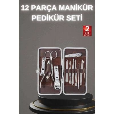 12 Parça Paslanmaz Çelik Kompakt ve Taşınabilir Manikür Makası Tırnak Makası