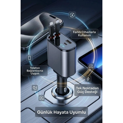 120w Hızlı Araç Şarj Cihazı | Çift Usb-c + Usb 3 Port Pd Hızlı Şarj Adaptörü