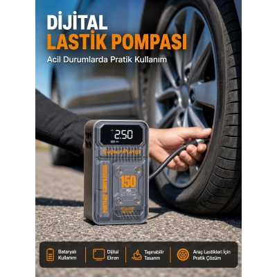 150 PSI Kablosuz Dijital Ekranlı Taşınabilir Araç Lastik Pompası