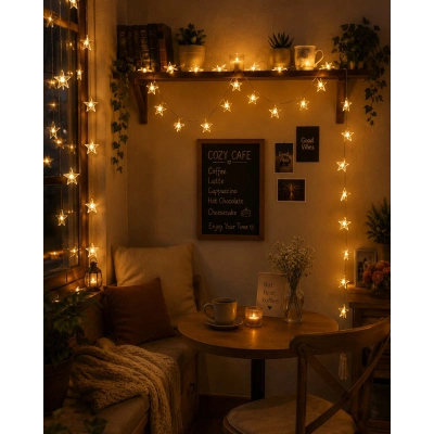 20 LED Yıldız Işık Zinciri Günışığı Beyaz Dekoratif Süs Lambası