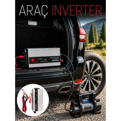 2000W Araç İnverter Aküden Güç Dönüştürücü Elektrik Üreten Taşınabilir