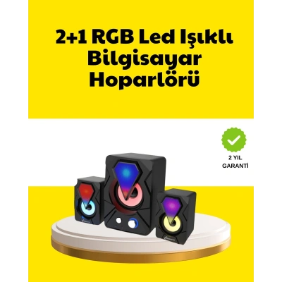 2.1 USB Bağlantılı Oyun Hoparlörü Renkli LED Işıklı