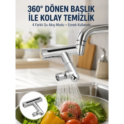 360° Dönüşlü Su Akışı Başlığı | 4ü 1 Arada Kullanım Yeni Nesil