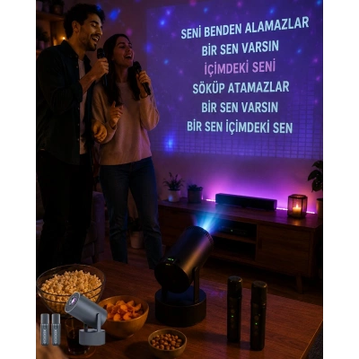 3ü 1 Arada Karaoke ve Projeksiyon Sistemi Çift Mikrofon Destekli