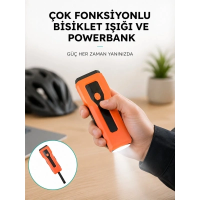 5000 mAh Bataryalı Bisiklet Farı COB Çakar Çok Fonksiyonlu Yeni Nesil