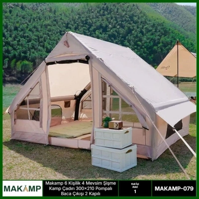 6 Kişilik 4 Mevsim 2 Kapılı Tavan Pencereli  Şişme Çadır 300*210*200cm