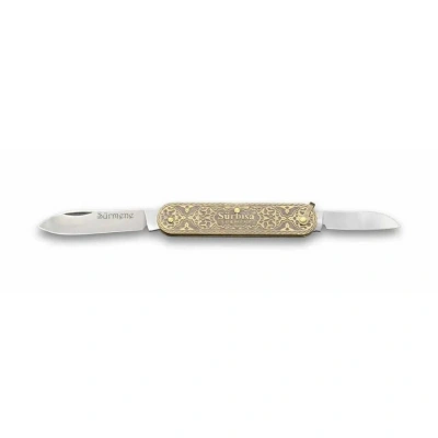 61804 Pirinç İşlemeli Sürmene Çakısı 5,5 / 3,5 Cm - Çift Bıçaklı