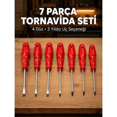 7li Düz ve Yıldız Tornavida Seti Çelik Manyetik Uçlu
