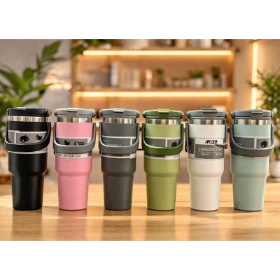 700 Ml Taşıma Kulplu Paslanmaz Çelik Termos Mug - Vakumlu Isı Yalıtımlı Bardak Alk4628