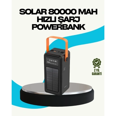 80000 mAh Güneş Enerjili Powerbank 4 Kablolu Type C Lightning Micro USB