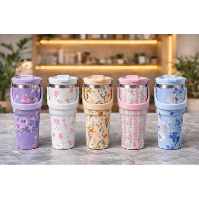 900 Ml Taşıma Kulplu Paslanmaz Çelik Termos Mug - Vakumlu Isı Yalıtımlı Bardak Alk4630