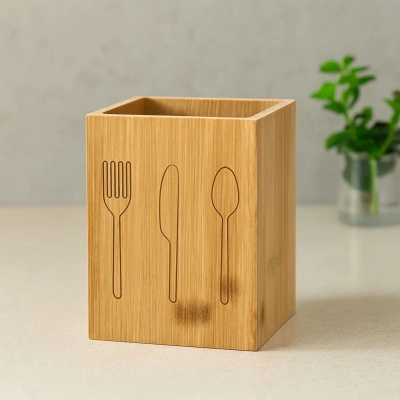 Ahşap Bambu Kaşıklık Organizer 9x9 cm