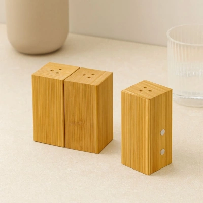 Ahşap Bambu Mıknatıslı 2li Baharatlık & Tuzluk (4.5×5×9 cm)